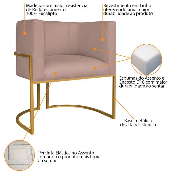 Imagem de Kit Divã Luna 140cm Lado Direito e 01 Poltrona Base de Ferro Dourado Linho