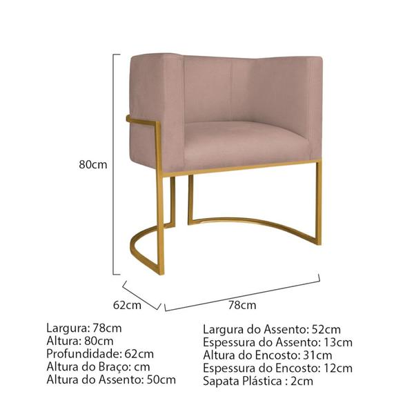 Imagem de Kit Divã Luna 140cm Lado Direito e 01 Poltrona Base de Ferro Dourado Linho Rose