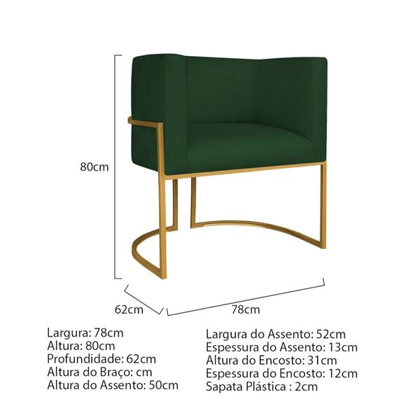 Imagem de Kit Divã Luna 140cm Lado Direito e 01 Poltrona Base de Ferro Dourado Suede Verde