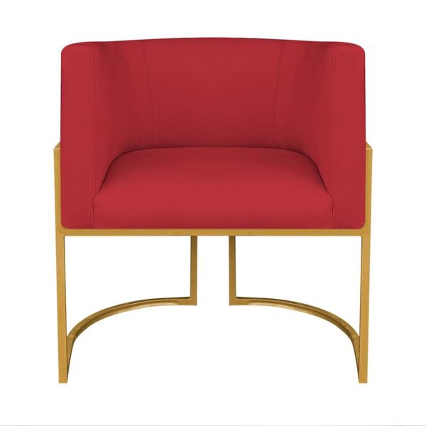 Imagem de Kit Divã Luna 140cm Lado Direito e 01 Poltrona Base de Ferro Dourado Suede Vermelho