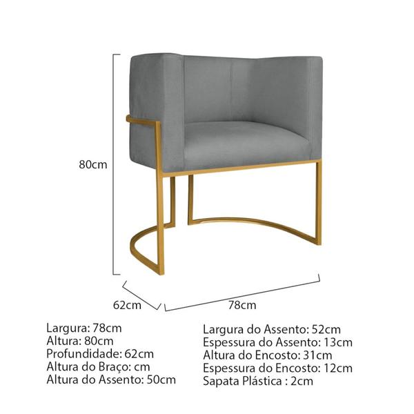 Imagem de Kit Divã Luna 140cm Lado Direito e 02 Poltronas Base de Ferro Dourado Suede Cinza