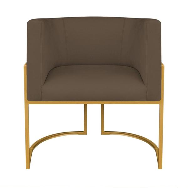 Imagem de Kit Divã Luna 140cm Lado Direito e 02 Poltronas Base de Ferro Dourado Suede Marrom