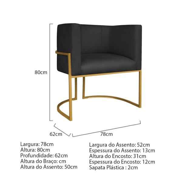 Imagem de Kit Divã Luna 140cm Lado Direito e 02 Poltronas Base de Ferro Dourado Suede Preto