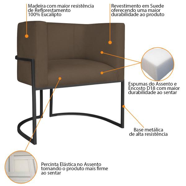 Imagem de Kit Divã Luna 140cm Lado Direito e 02 Poltronas Base de Ferro Preto Suede