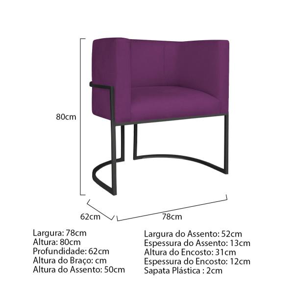 Imagem de Kit Divã Luna 140cm Lado Direito e 02 Poltronas Base de Ferro Preto Suede