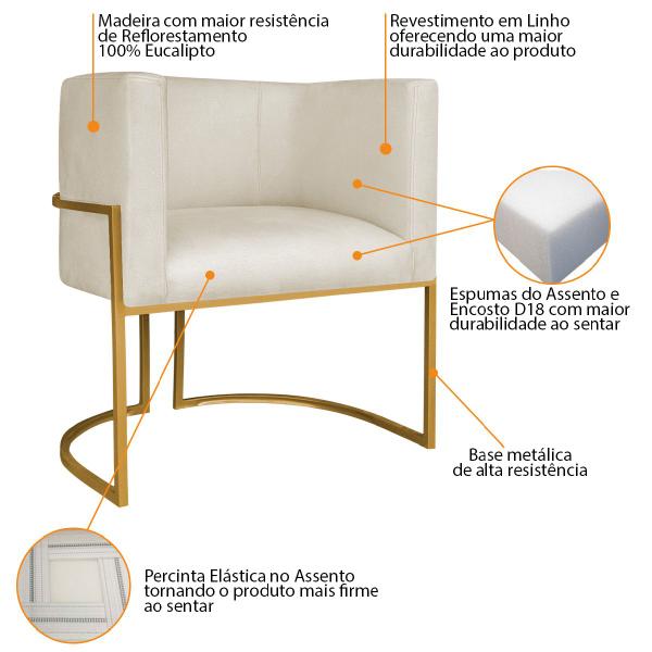 Imagem de Kit Divã Luna 140cm Lado Esquerdo e 01 Poltrona Base de Ferro Dourado Linho