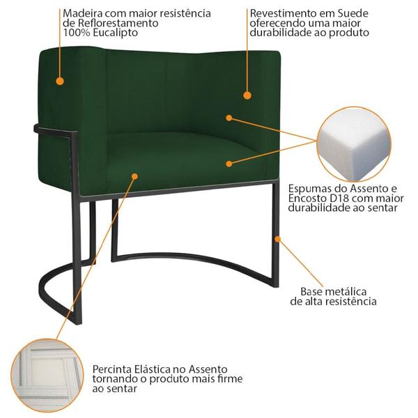 Imagem de Kit Divã Luna 140cm Lado Esquerdo e 01 Poltrona Base de Ferro Preto Suede Verde