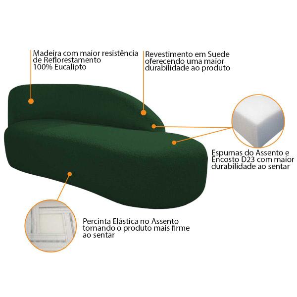 Imagem de Kit Divã Luna 160cm Lado Direito e 01 Poltrona Base de Ferro Dourada Suede