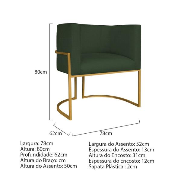 Imagem de Kit Divã Luna 160cm Lado Direito e 02 Poltronas Base de Ferro Dourado Linho Verde