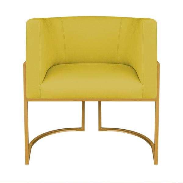 Imagem de Kit Divã Luna 160cm Lado Direito e 02 Poltronas Base de Ferro Dourado Suede Amarelo