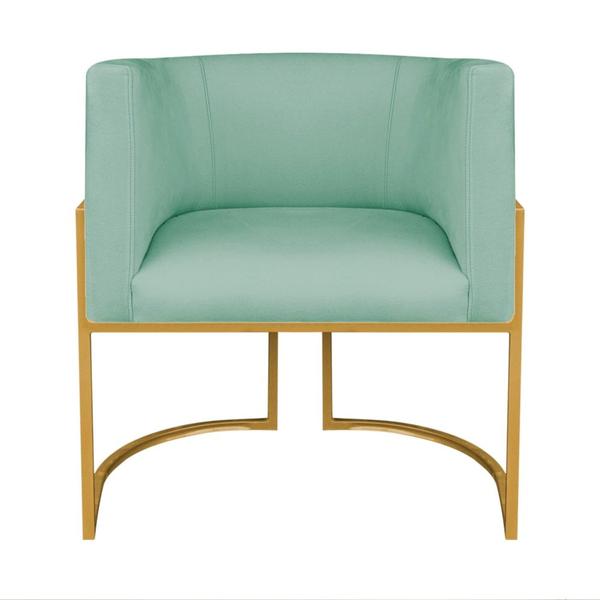 Imagem de Kit Divã Luna 160cm Lado Direito e 02 Poltronas Base de Ferro Dourado Suede Azul Tiffany