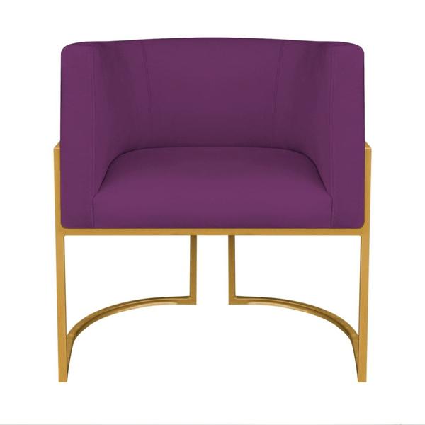 Imagem de Kit Divã Luna 160cm Lado Direito e 02 Poltronas Base de Ferro Dourado Suede Roxo