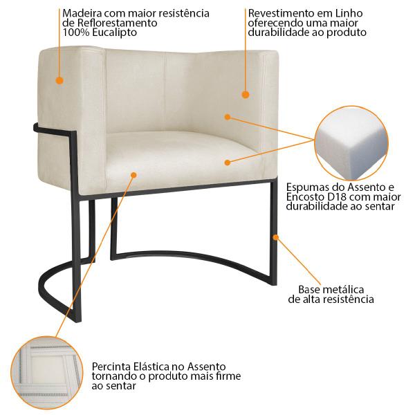 Imagem de Kit Divã Luna 160cm Lado Esquerdo e 01 Poltrona Base de Ferro Preto Linho