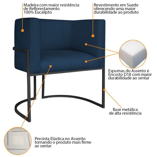 Imagem de Kit Divã Luna 185cm Lado Direito e 01 Poltrona Base de Ferro Preto Suede