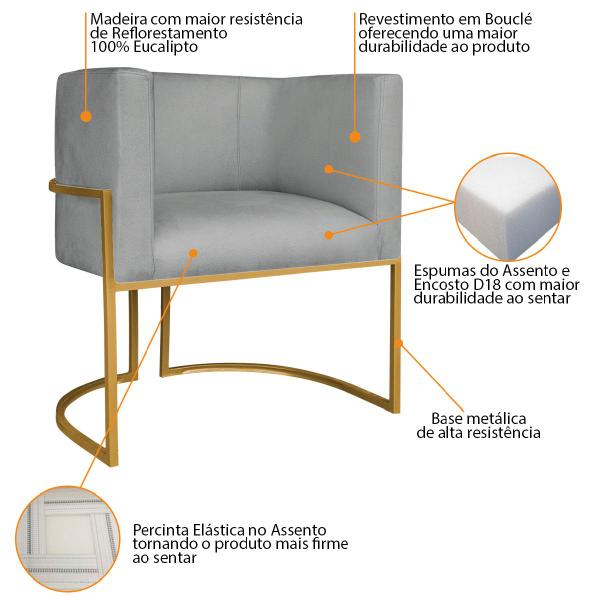 Imagem de Kit Divã Luna 185cm Lado Direito e 02 Poltronas Base de Ferro Dourado Bouclé