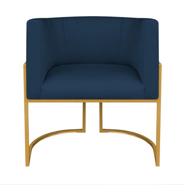 Imagem de Kit Divã Luna 185cm Lado Direito e 02 Poltronas Base de Ferro Dourado Suede Azul Marinho