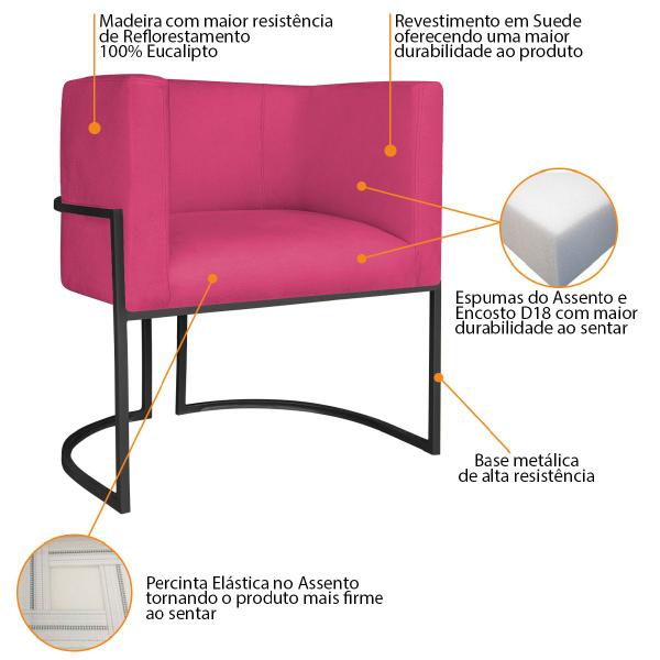 Imagem de Kit Divã Luna 185cm Lado Direito e 02 Poltronas Base de Ferro Preto Suede