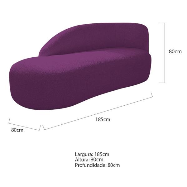 Imagem de Kit Divã Luna 185cm Lado Esquerdo e 02 Poltronas Base de Ferro Dourado Suede Roxo