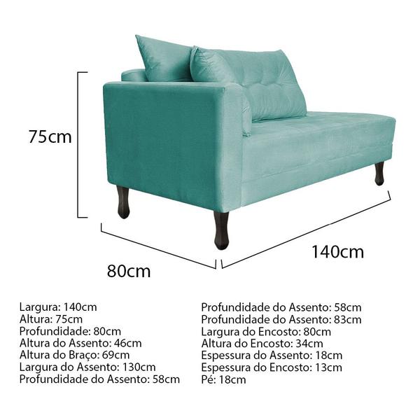 Imagem de Kit Diva Recamier Azura 140cm Lado Direito e 02 Poltronas Classic Suede - ADJ Decor