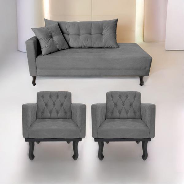 Imagem de Kit Diva Recamier Azura 140cm Lado Direito e 02 Poltronas Classic Suede - ADJ Decor