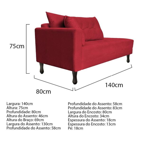 Imagem de Kit Diva Recamier Azura 140cm Lado Direito e 02 Poltronas Classic Suede Vermelho - Amarena Móveis