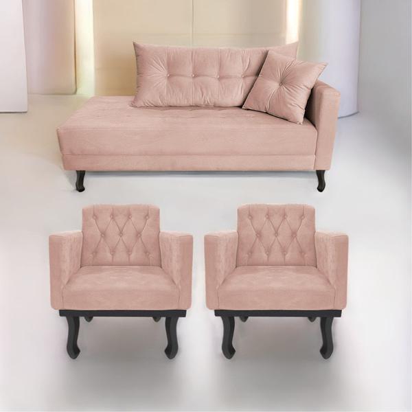 Imagem de Kit Diva Recamier Azura 140cm Lado Esquerdo e 02 Poltronas Classic Suede - ADJ Decor