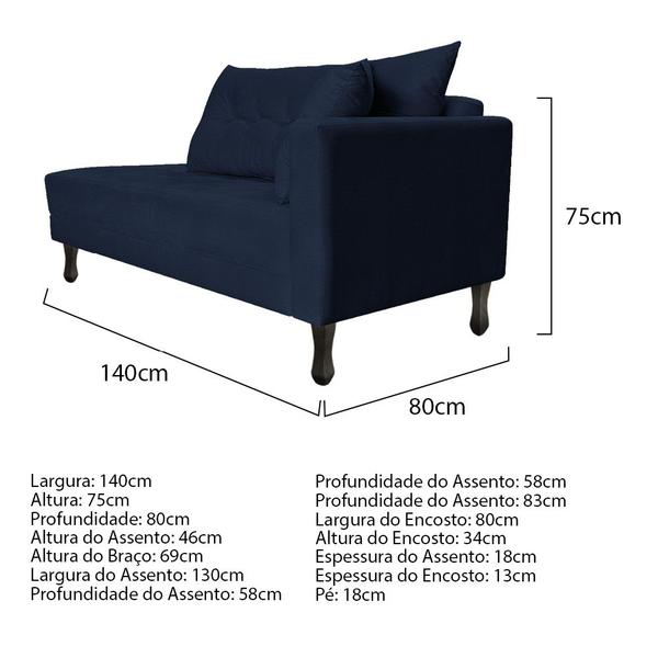 Imagem de Kit Diva Recamier Azura 140cm Lado Esquerdo e 02 Poltronas Classic Suede - Amarena Móveis