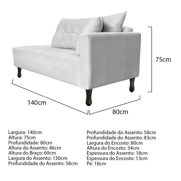 Imagem de Kit Diva Recamier Azura 140cm Lado Esquerdo e 02 Poltronas Classic Suede - Amarena Móveis