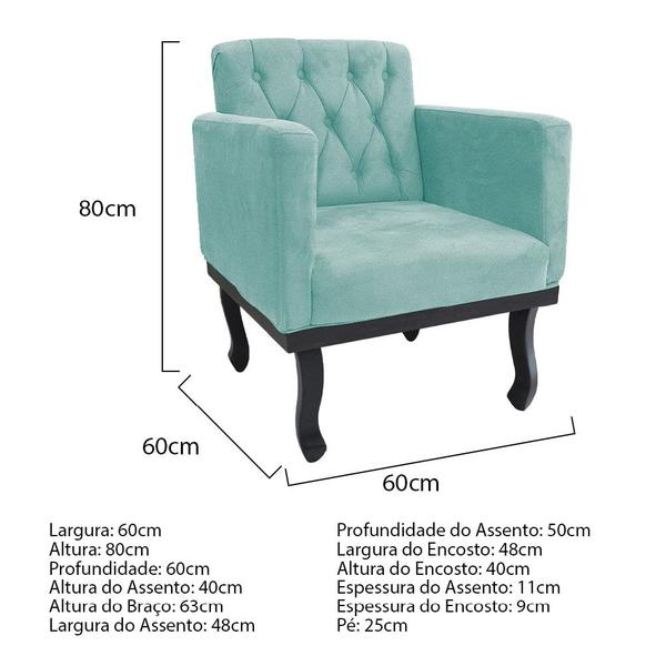 Imagem de Kit Diva Recamier Azura 140cm Lado Esquerdo e 02 Poltronas Classic Suede Azul Tiffany - Amarena Móveis