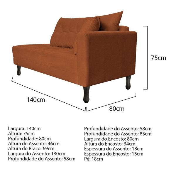 Imagem de Kit Diva Recamier Azura 140cm Lado Esquerdo e 02 Poltronas Classic Suede Terracota - Amarena Móveis