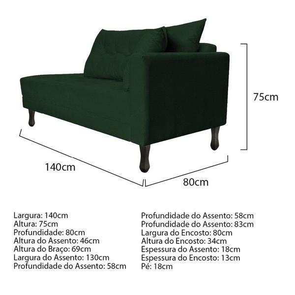 Imagem de Kit Diva Recamier Azura 140cm Lado Esquerdo e 02 Poltronas Classic Suede Verde - Amarena Móveis