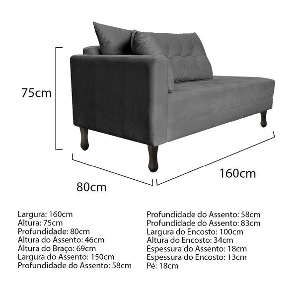 Imagem de Kit Diva Recamier Azura 160cm Lado Direito e 02 Poltronas Classic Suede - ADJ Decor