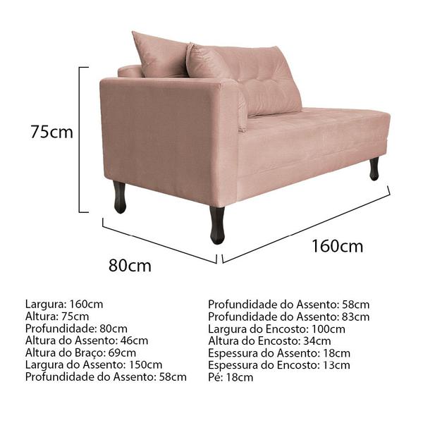 Imagem de Kit Diva Recamier Azura 160cm Lado Direito e 02 Poltronas Classic Suede - ADJ Decor