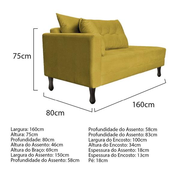 Imagem de Kit Diva Recamier Azura 160cm Lado Direito e 02 Poltronas Classic Suede Amarelo - Amarena Móveis