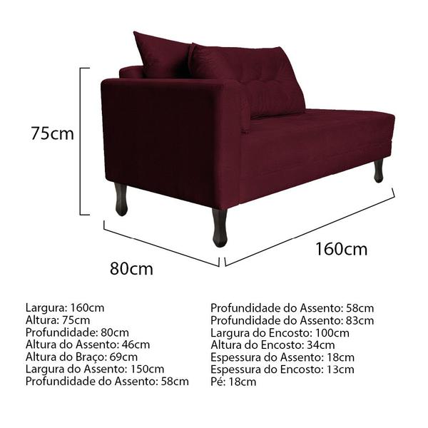 Imagem de Kit Diva Recamier Azura 160cm Lado Direito e 02 Poltronas Classic Suede - Amarena Móveis