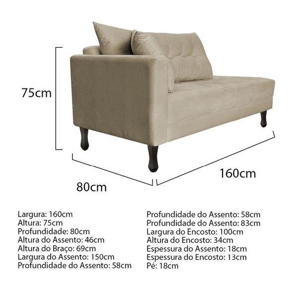 Imagem de Kit Diva Recamier Azura 160cm Lado Direito e 02 Poltronas Classic Suede - Doce Sonho Móveis