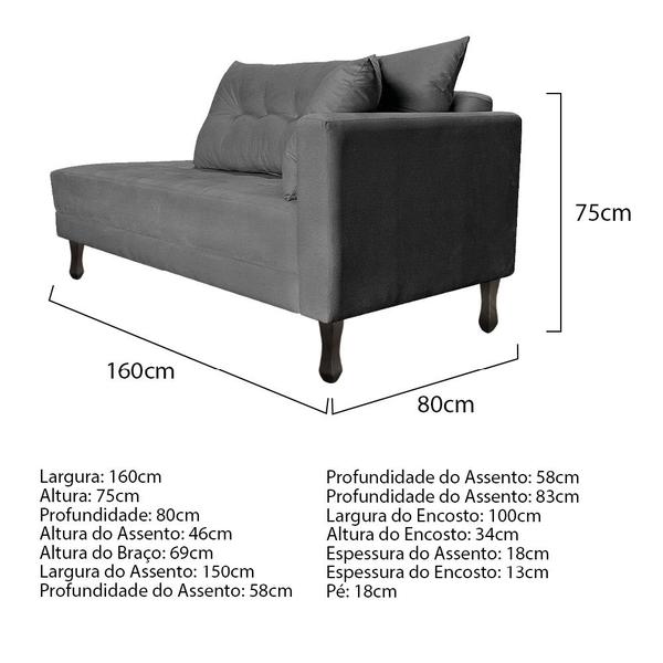 Imagem de Kit Diva Recamier Azura 160cm Lado Esquerdo e 02 Poltronas Classic Suede - Amarena Móveis