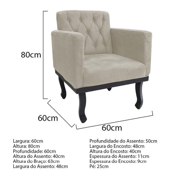 Imagem de Kit Diva Recamier Azura 185cm Lado Direito e 02 Poltronas Classic Linho - Doce Sonho Móveis