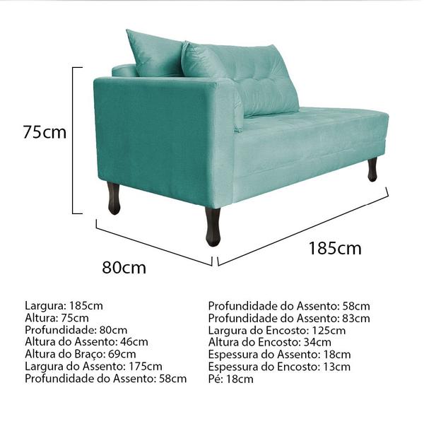 Imagem de Kit Diva Recamier Azura 185cm Lado Direito e 02 Poltronas Classic Suede - Amarena Móveis