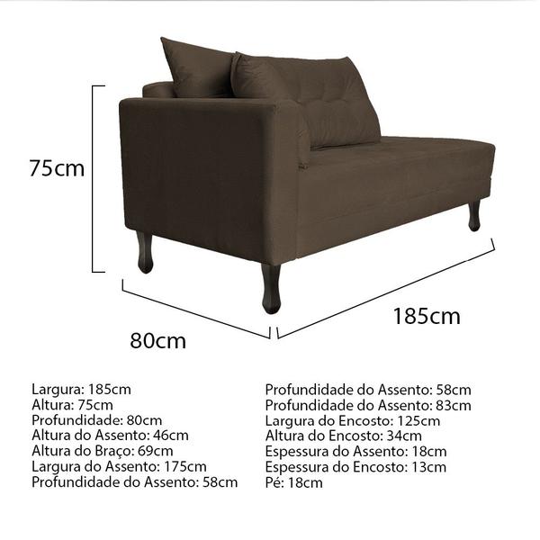 Imagem de Kit Diva Recamier Azura 185cm Lado Direito e 02 Poltronas Classic Suede - Amarena Móveis