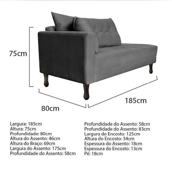 Imagem de Kit Diva Recamier Azura 185cm Lado Direito e 02 Poltronas Classic Suede Cinza - Amarena Móveis