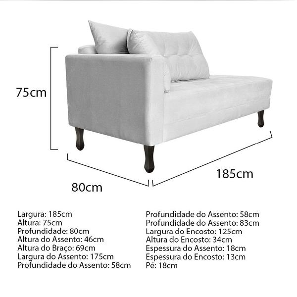 Imagem de Kit Diva Recamier Azura 185cm Lado Direito e 02 Poltronas Classic Suede - Doce Sonho Móveis