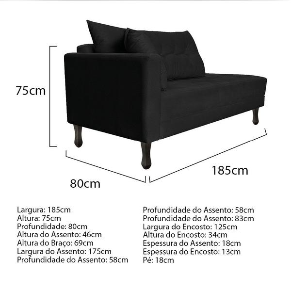 Imagem de Kit Diva Recamier Azura 185cm Lado Direito e 02 Poltronas Classic Suede - Doce Sonho Móveis