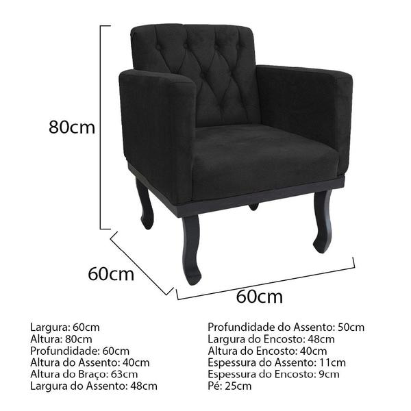 Imagem de Kit Diva Recamier Azura 185cm Lado Direito e 02 Poltronas Classic Suede Preto - Amarena Móveis