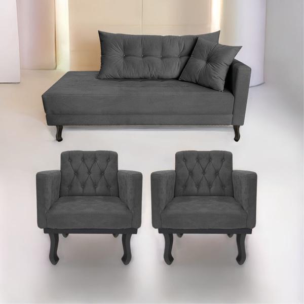 Imagem de Kit Diva Recamier Azura 185cm Lado Esquerdo e 02 Poltronas Classic Linho - Amarena Móveis