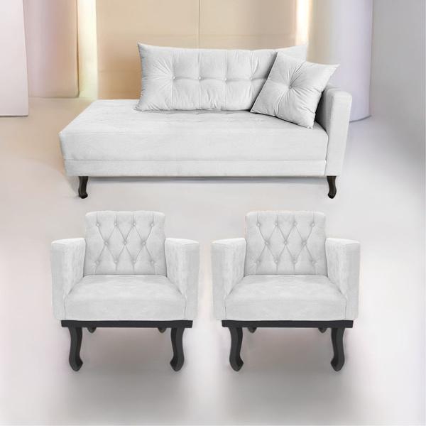 Imagem de Kit Diva Recamier Azura 185cm Lado Esquerdo e 02 Poltronas Classic Suede - ADJ Decor