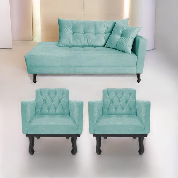 Imagem de Kit Diva Recamier Azura 185cm Lado Esquerdo e 02 Poltronas Classic Suede - Amarena Móveis