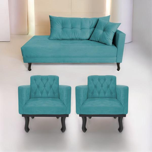 Imagem de Kit Diva Recamier Azura 185cm Lado Esquerdo e 02 Poltronas Classic Suede - Amarena Móveis