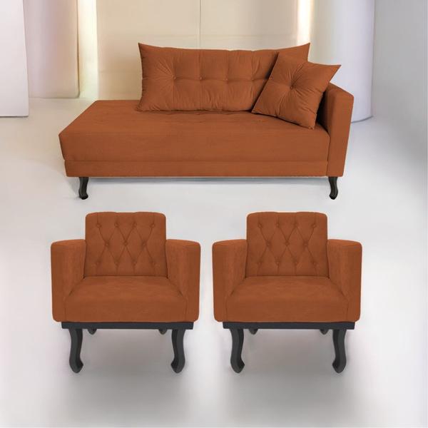 Imagem de Kit Diva Recamier Azura 185cm Lado Esquerdo e 02 Poltronas Classic Suede - Amarena Móveis