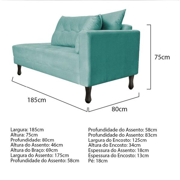 Imagem de Kit Diva Recamier Azura 185cm Lado Esquerdo e 02 Poltronas Classic Suede Azul Tiffany - Amarena Móveis